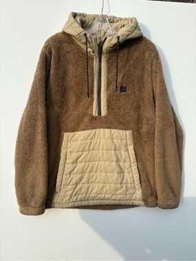 Billabong Brown Sherpa Pullover Jacket with Quilted Pocket